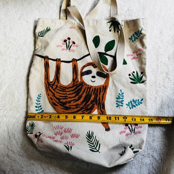 World Market Sloth Canvas Tote Bag Graphic Eco-Friendly Cotton Shopper - Picture 6 of 7